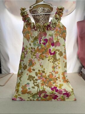 Kim Rogers Floral Ruffle-Trim Sundress in Pink, Green & Orange
